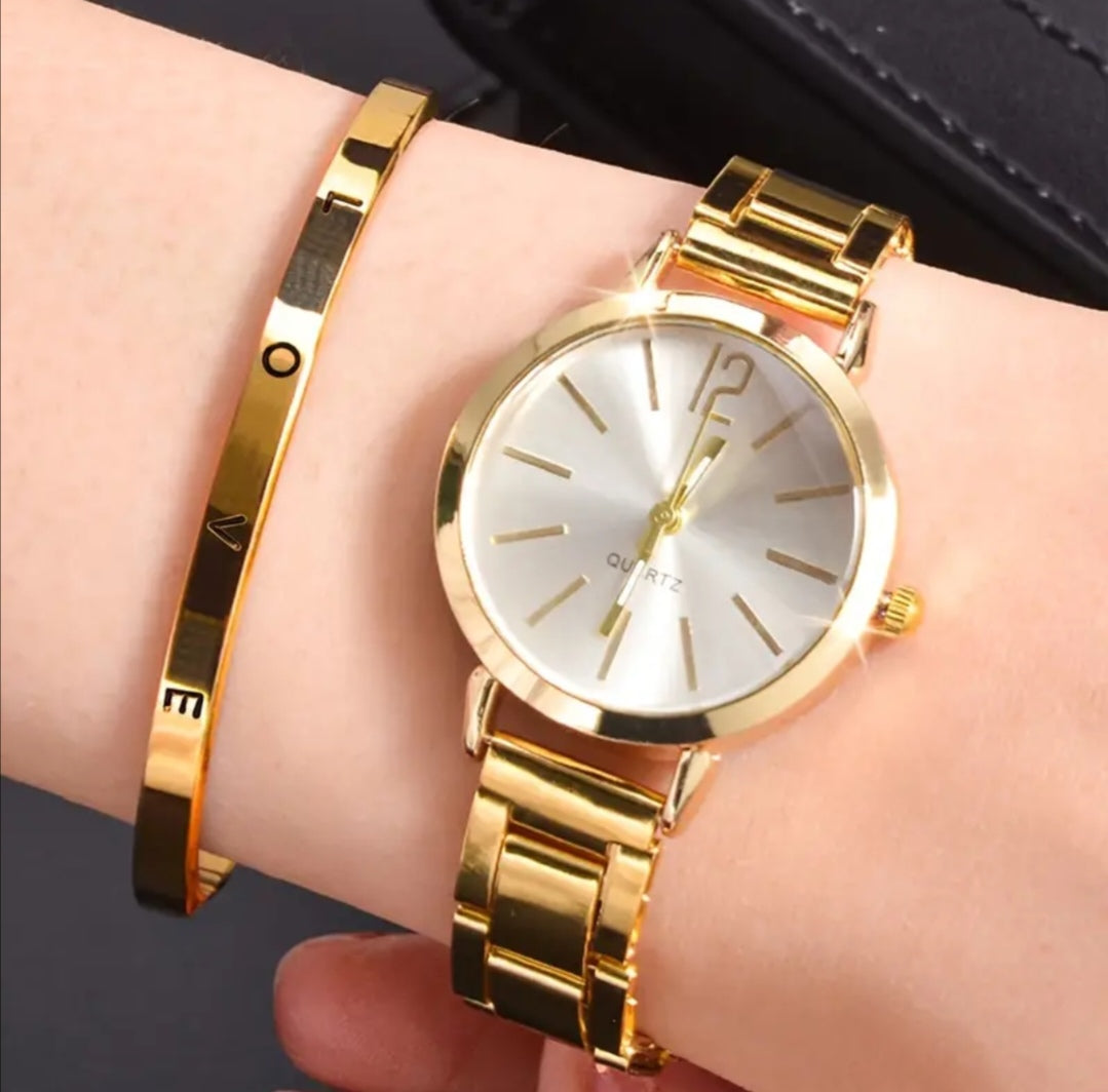 SET ELEGENCE DORADA :RELOJ + PULSERA REGALO